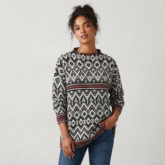 Tahari Sweaters - TAHARI Black and Red Geometric Mock Neck Southwest Aztec Sweater Size 2X